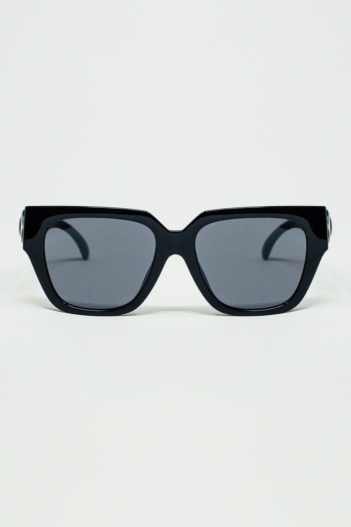 Geometric thick black sunglasses with black lenses from Love Your Beauty