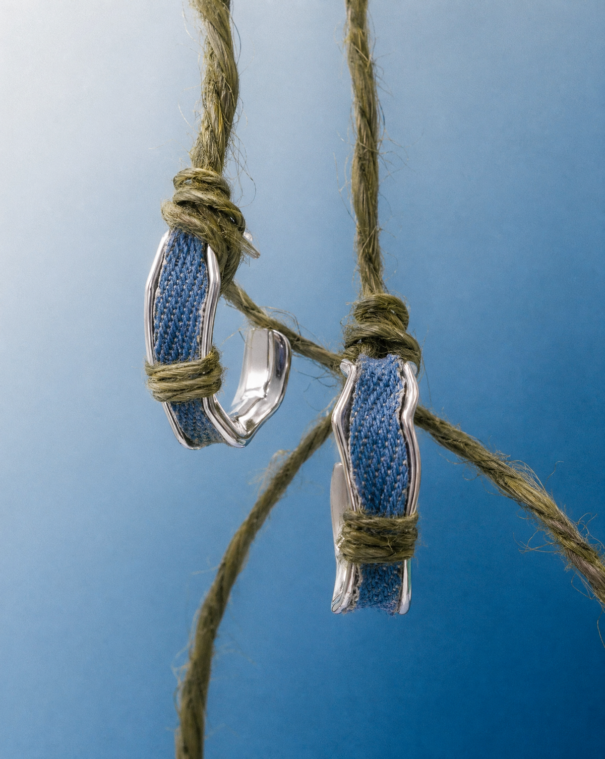 Denim Dreams Hoops with denim inlay in white gold plate from Love Your Beauty