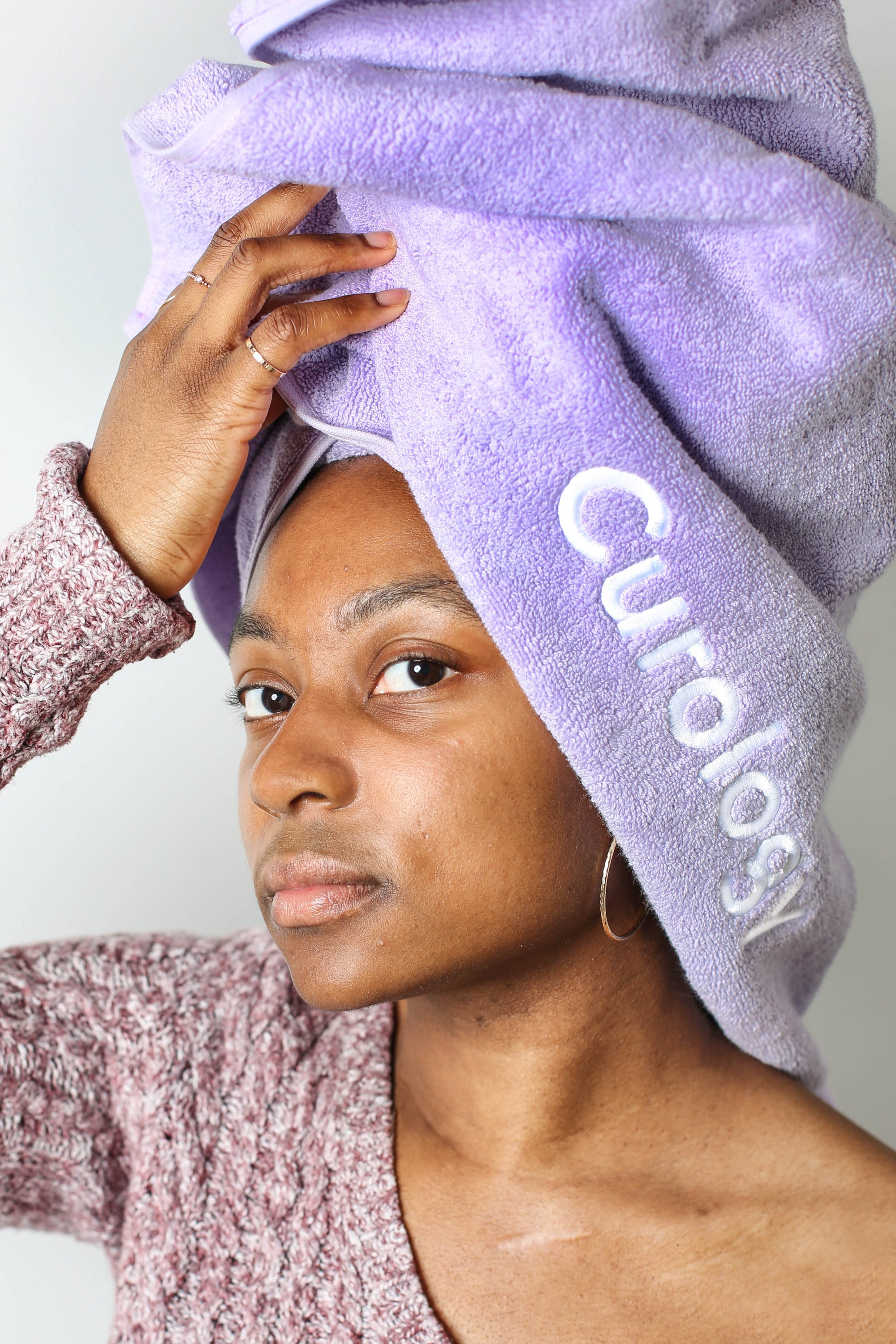 Woman with a towel on her head