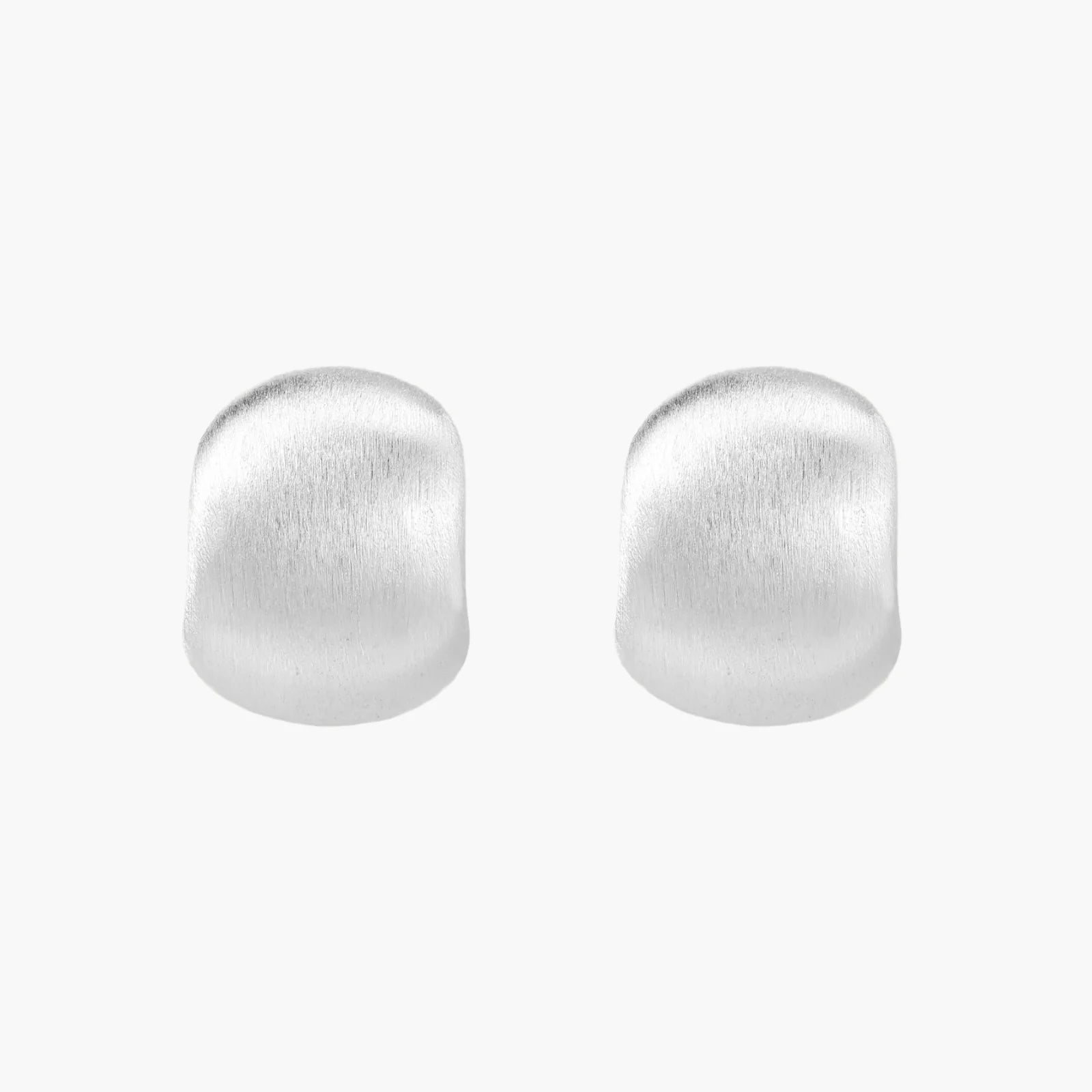 Brushed sterling silver cushion-shaped stud earrings with matte finish on white background