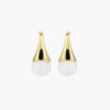 Pair of small gold-plated hoop earrings with triangular cone fronts and curved backs on white background.