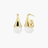 Pair of small gold-plated hoop earrings with triangular cone fronts and curved backs on white background.