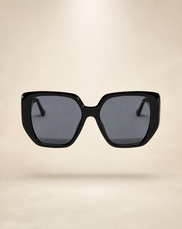 Black Pin-Up Style Sunglasses With Geometric Design and Cat Eyes