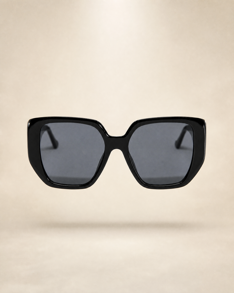 Black Pin-Up Style Sunglasses With Geometric Design and Cat Eyes