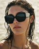Black Pin-Up Style Sunglasses With Geometric Design and Cat Eyes