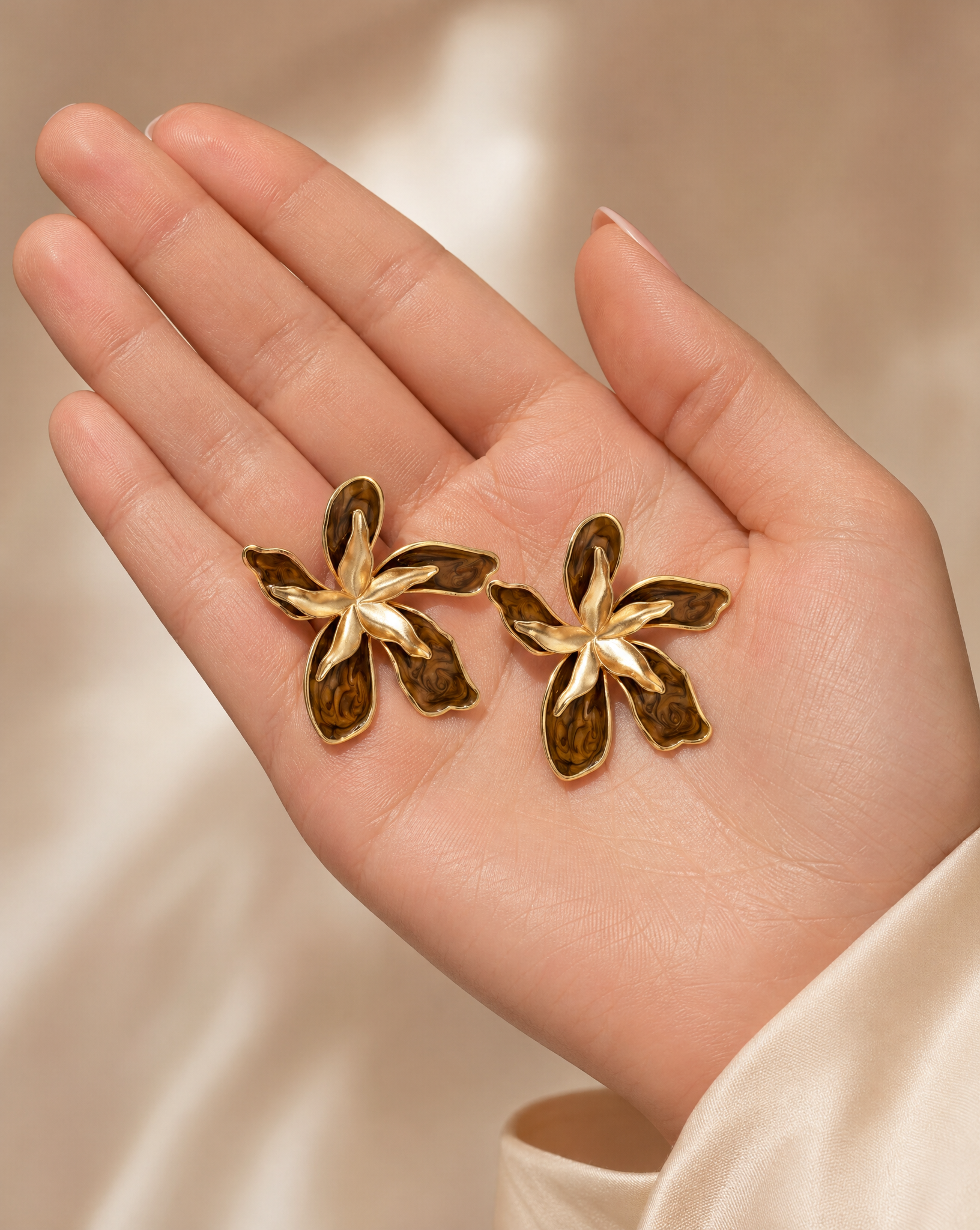 Golden Petal Statement Earrings